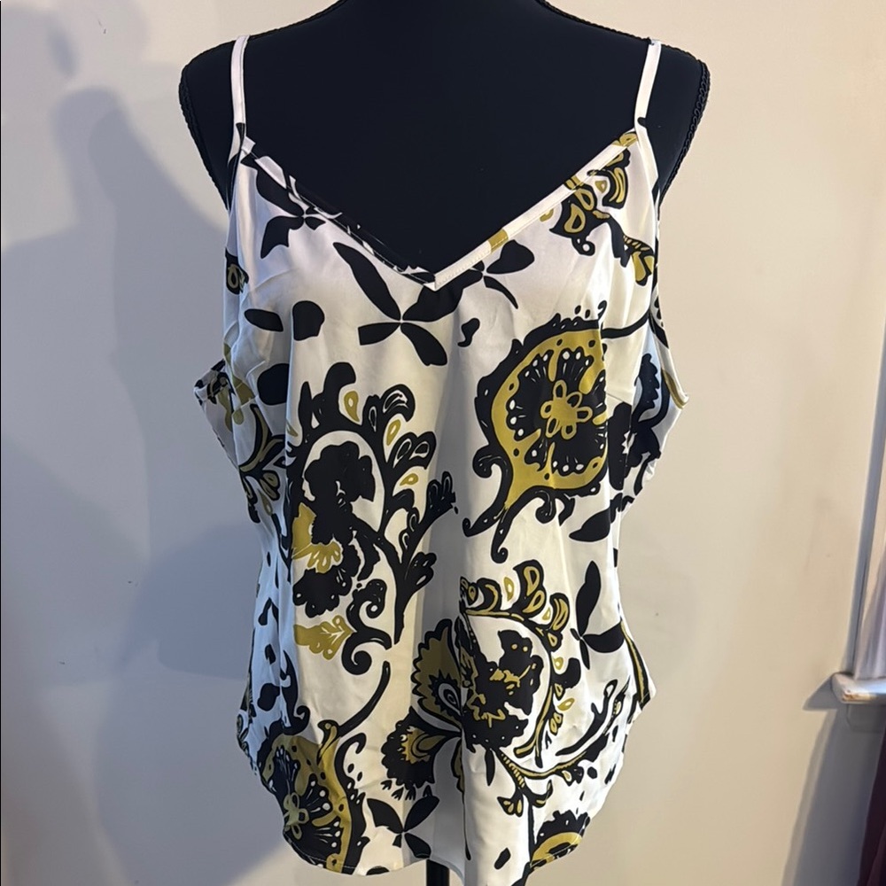 Floral Print Spaghetti Strap Top - White, Black, and Gold
